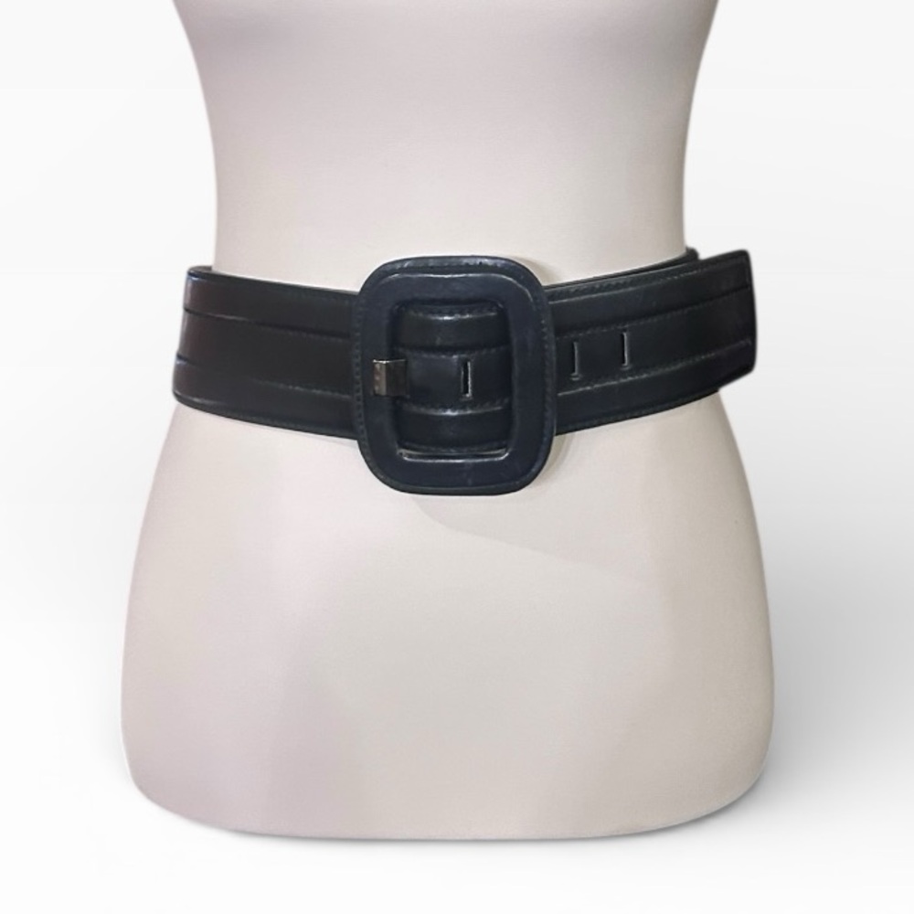 Antonio Melani Black Genuine Leather Wide Belt Women’s Size Medium - Picture 3 of 12